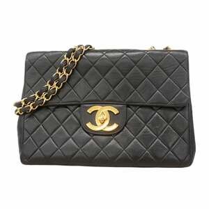 Chanel Shoulder Bag, Large Matelassé, Double Chain, Lambskin, Black, Women's,...